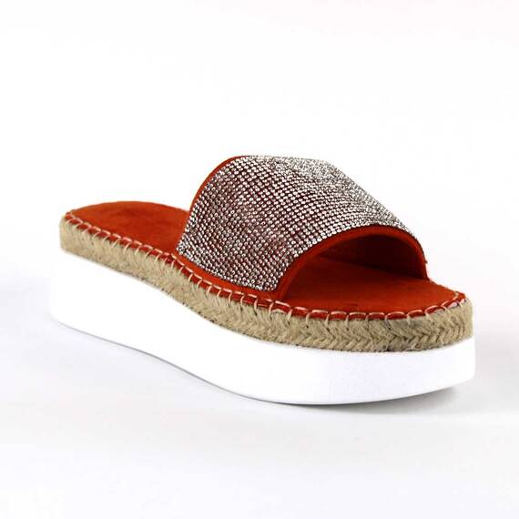 ​Papuci casual de dama, cu talpa groasa, decorati cu pietre WDI-318-ORANGE, Culoare (12): Argintiu, Portocaliu, Marime (12): 37 - 3- Roveli