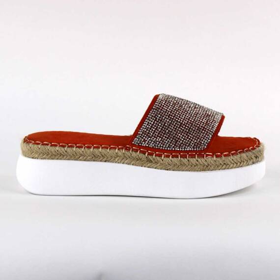 ​Papuci casual de dama, cu talpa groasa, decorati cu pietre WDI-318-ORANGE, Culoare (12): Portocaliu, Marime (12): 40 - - Roveli
