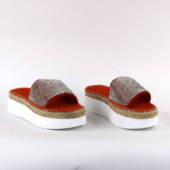 ​Papuci casual de dama, cu talpa groasa, decorati cu pietre WDI-318-ORANGE, Culoare (12): Argintiu, Portocaliu, Marime (12): 37 - 2- Roveli