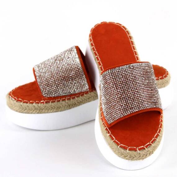 ​Papuci casual de dama, cu talpa groasa, decorati cu pietre WDI-318-ORANGE, Culoare (12): Argintiu, Portocaliu, Marime (12): 37 - 4- Roveli