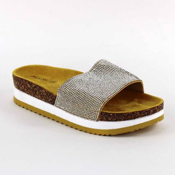 Papuci casual de dama cu aplicatii din pietre S-402-YELLOW, Culoare (12): Galben, Marime (12): 41 - - Roveli