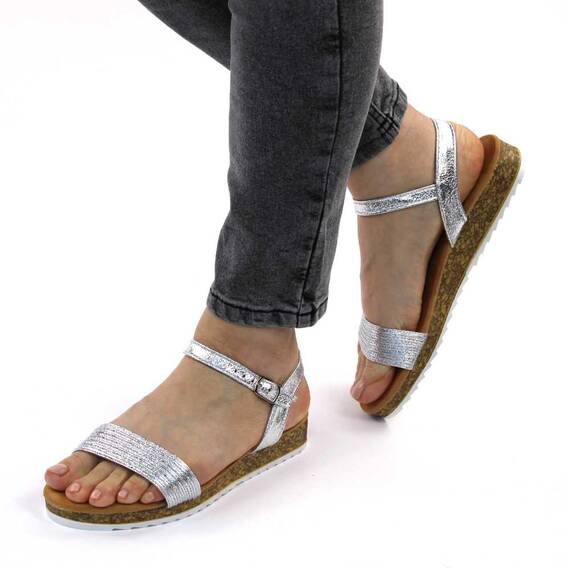 ​Sandale de dama, cu talpa joasa BJ511-SILVER, Culoare (12): Argintiu, Marime (12): 37 - - Roveli