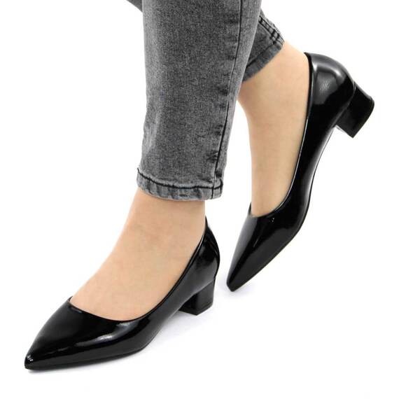 ​Pantofi de dama, lacuiti, cu varf ascutit si toc mic H60A-BLACK, Culoare (12): Negru, Marime (12): 37** - - Roveli