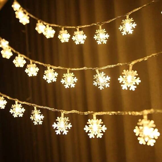 Instalatie pentru craciun, liniara, fulgi de zapada, 4m, 20 led-uri : Set - 5 bucati - - Roveli