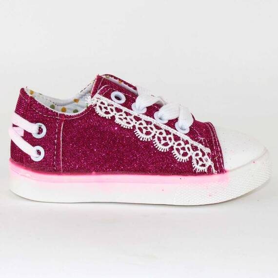 ​Tenisi de copii, ornati cu glitter si danteluta 88-8-FUXIA, Culoare (12): Fucsia, Marime (12): 35 - - Roveli