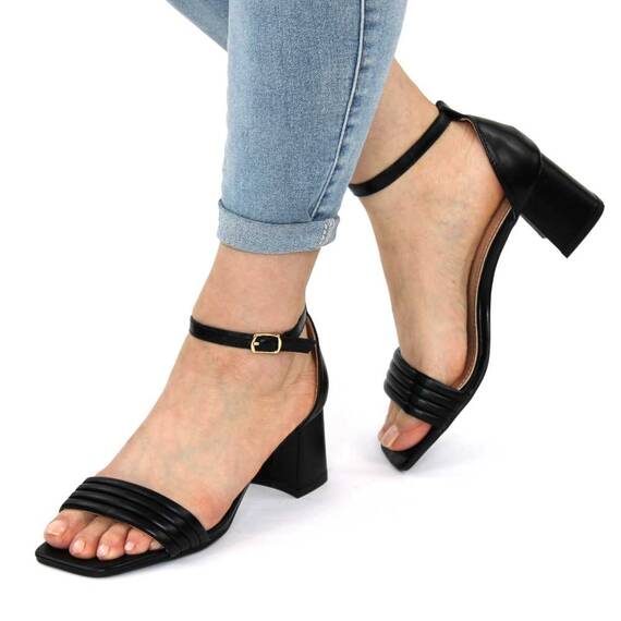 Sandale elegante de dama cu toc mediu si gros 980-16-BLACK, Culoare (12): Negru, Marime (12): 36 - - Roveli