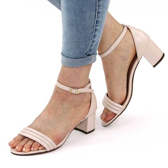 Sandale elegante de dama cu toc mic si gros 980-13-BEIGE, Culoare (12): Bej, Marime (12): 38** - - Roveli