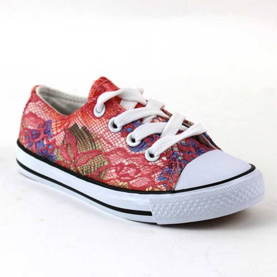 ​Tenisi de copii, decorati cu dantela colorata Z-16-CORAL, Culoare (12): Alb, Multicolor, Corai, Marime (12): 28 - - Roveli