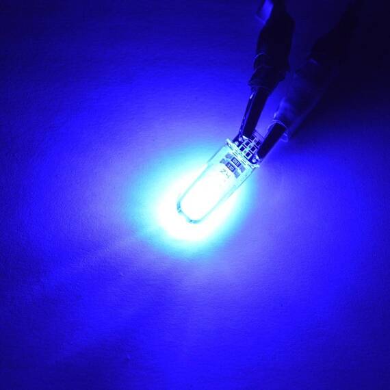 Set 2 x becuri auto T10, COB, 5W, Canbus, alb / albastru, 12LED - 13- Roveli