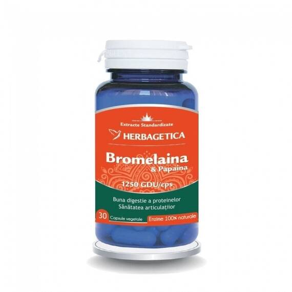 Bromelaina si Papaina 30 capsule Herbagetica - - Roveli