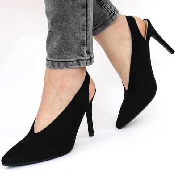 Pantofi eleganti de dama cu elastic la spate si toc inalt si subtire JL-21-BLACK, Culoare (12): Negru, Marime (12): 40 - - Roveli