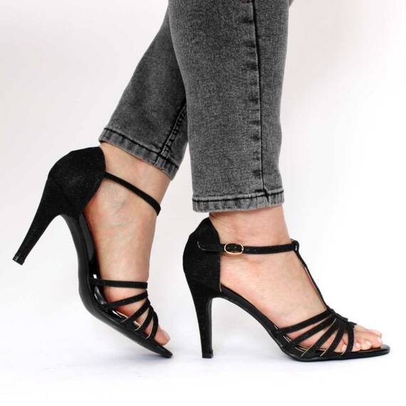 Sandale elegante de dama cu bareta pe picior si bretele subtiri  MS-15-BLACK, Culoare (12): Negru, Marime (12): 36 - - Roveli