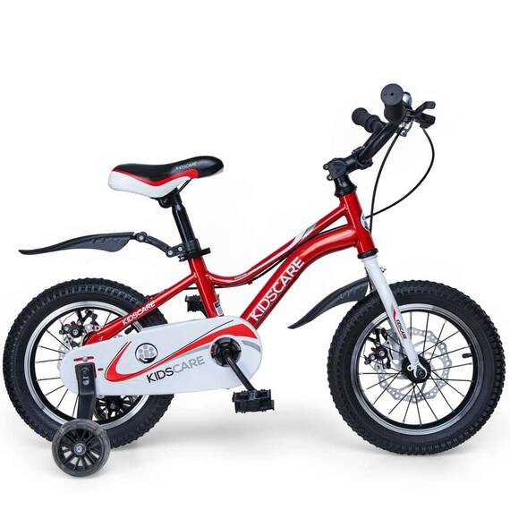 Bicicleta pentru copii 3-6 ani HappyCycles KidsCare, roti 14 inch, cu roti ajutatoare si frane pe disc, rosu - - Roveli