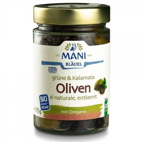 Mix de masline verzi si Kalamata cu oregano RAW VEGAN 175g Mani - - Roveli