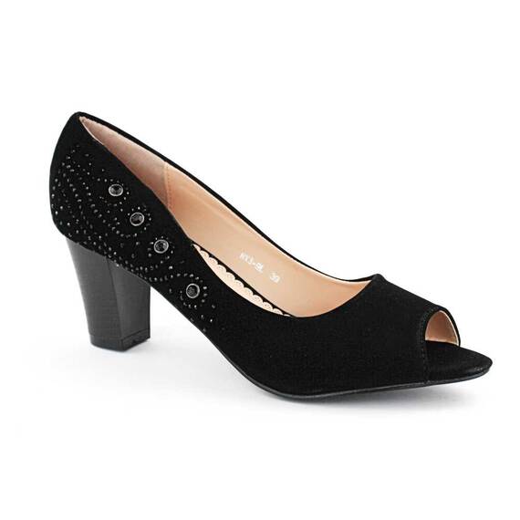 Pantofi eleganti decupati in varf, decorati cu pietre pe lateral RX3-9L-BLACK, Culoare (12): Negru, Marime (12): 40 - - Roveli