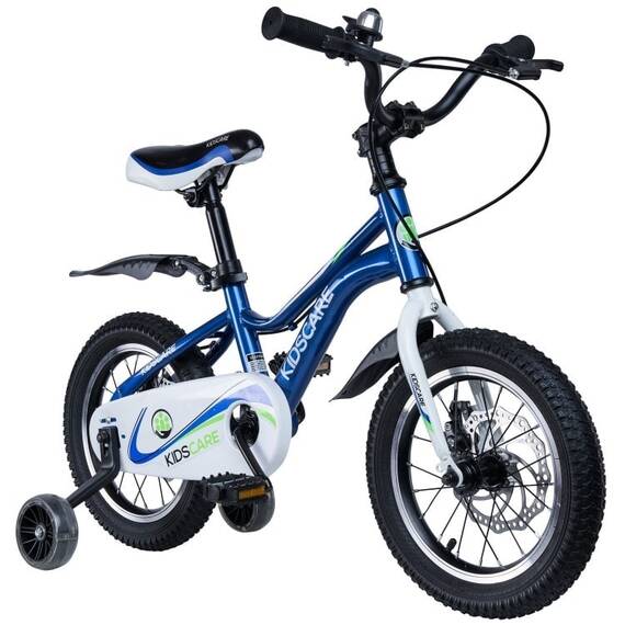 Bicicleta pentru copii 2-4 ani HappyCycles KidsCare, roti 12 inch, cu roti ajutatoare si frane pe disc, albastru - 2- Roveli