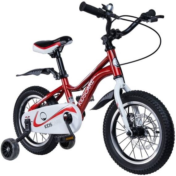 Bicicleta pentru copii 3-6 ani HappyCycles KidsCare, roti 14 inch, cu roti ajutatoare si frane pe disc, rosu - 2- Roveli
