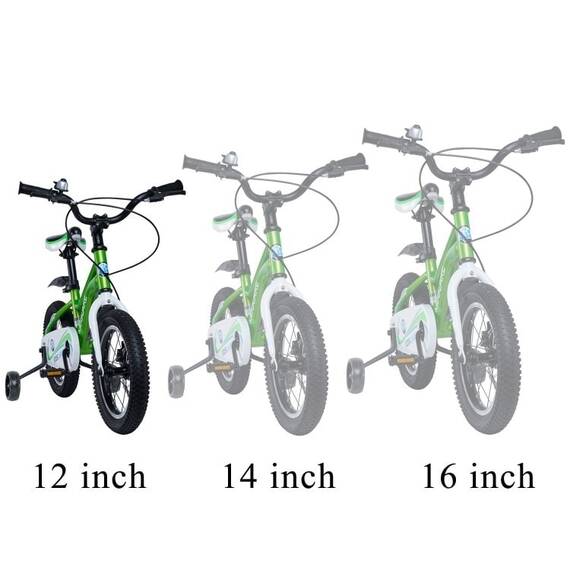 Bicicleta pentru copii 2-4 ani HappyCycles KidsCare, roti 12 inch, cu roti ajutatoare si frane pe disc, verde - 6- Roveli
