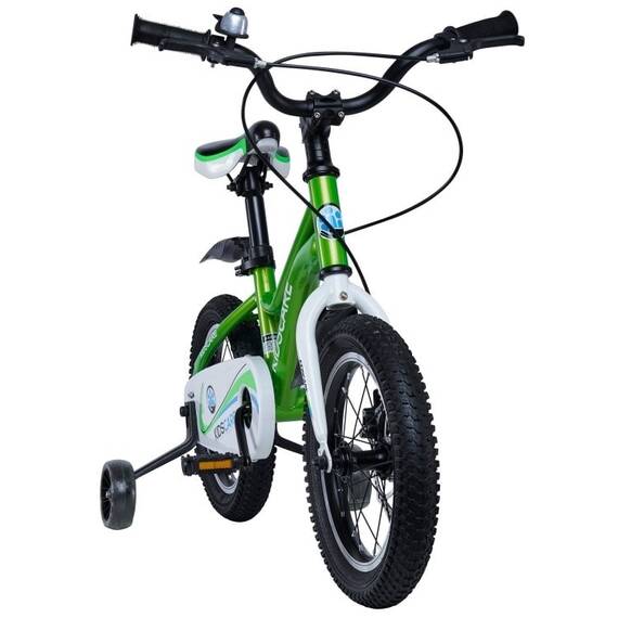 Bicicleta pentru copii 2-4 ani HappyCycles KidsCare, roti 12 inch, cu roti ajutatoare si frane pe disc, verde - 3- Roveli