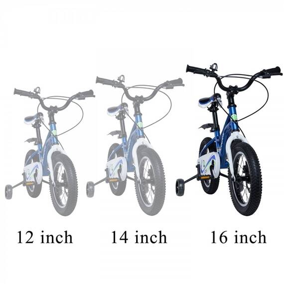 Bicicleta pentru copii 5-8 ani HappyCycles KidsCare, roti 16 inch, cu roti ajutatoare si frane pe disc, albastru - 7- Roveli