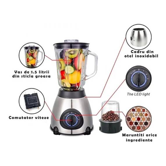 Blender 2 in 1 FR60, 1000W, 3 trepte de viteza - 5- Roveli