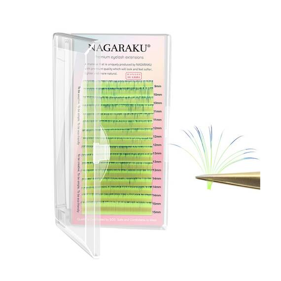 Extensii de gene curbura C Nagaraku Mix Verde 2 nuante, extensii gene premium, 16 linii - - Roveli