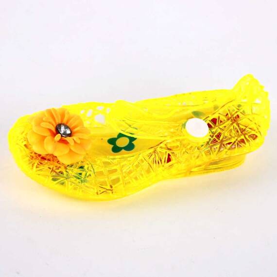 Balerini de copii, perforati, cu bareta si decorati cu floare  F113-YELLOW, Culoare (12): Galben, Marime (12): 24 - - Roveli
