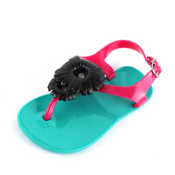 Sandale de copii, flip-flops FLOWERS #2-8-BLACK/GREEN, Culoare (12): Verde, Marime (12): 26 - - Roveli