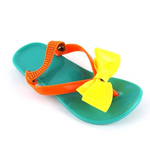 Sandale de copii, flip-flops, cu fundita si elastic la spate #258-GREEN, Culoare (12): Verde, Galben, Portocaliu, Marime (12): 27 - - Roveli