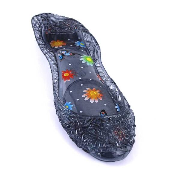 Balerini de dama, din cauciuc, cu flori pe talpa H150-BLACK, Culoare (12): Negru, Multicolor, Marime (12): 36* - - Roveli