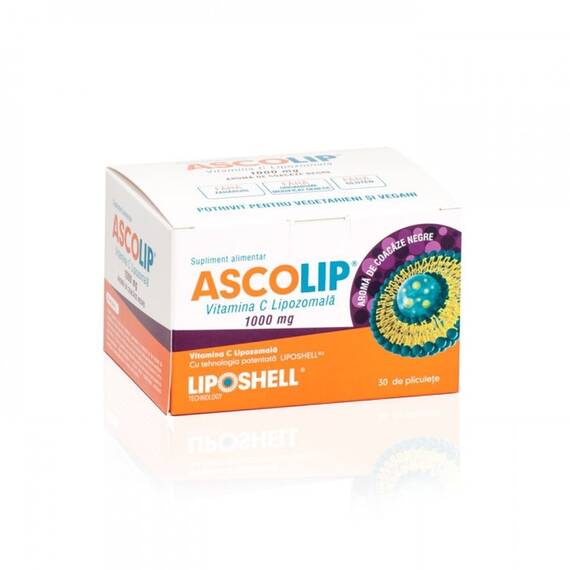 Vitamina C Lipozomala Ascolip 1000 mg cu Aroma de Coacaze Negre 30 plicuri Liposhell - - Roveli