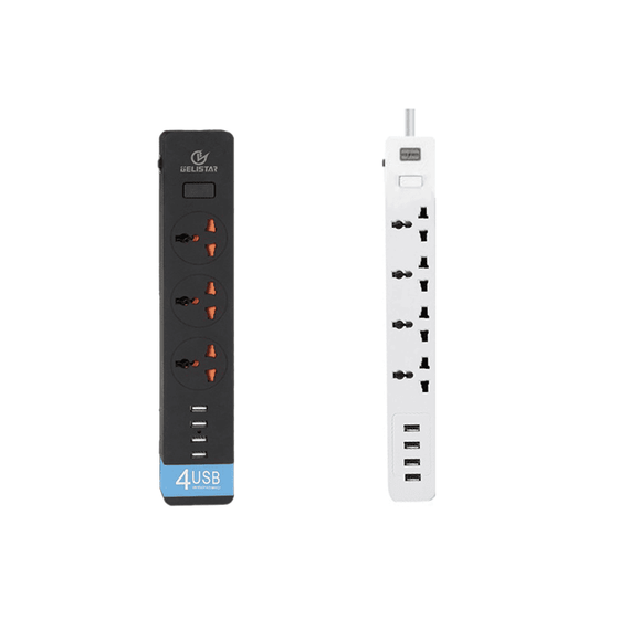 Prelungitor cu 3 prize si 4USB, E299, alb/negru - 2- Roveli