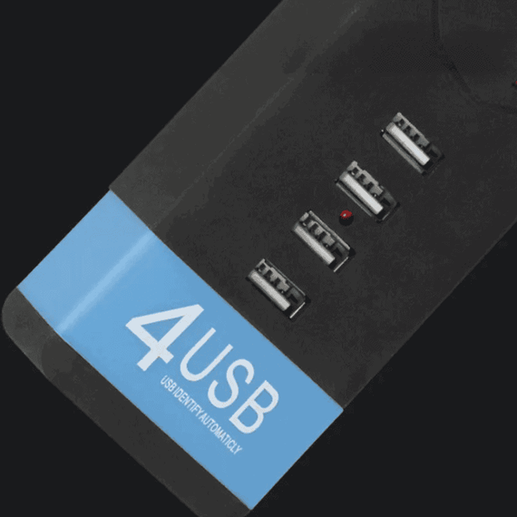 Prelungitor cu 3 prize si 4USB, E299, alb/negru - 4- Roveli