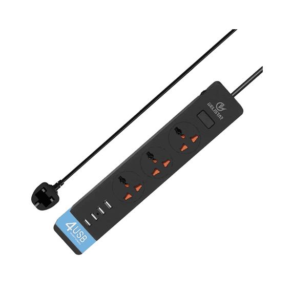 Prelungitor cu 3 prize si 4USB, E299, alb/negru - 6- Roveli