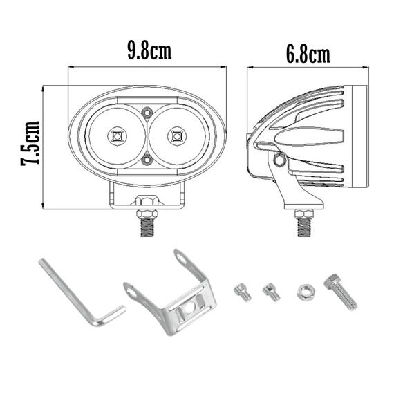 Proiector auto/moto LED, 20W, spot beam, 10/30V, 6000K, lupa 6D - 5- Roveli
