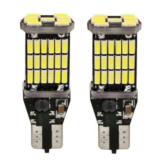 Set 2 x Becuri auto 45LED SMD, T15 W16W, 10W, 12V, canbus, 2400lm - - Roveli