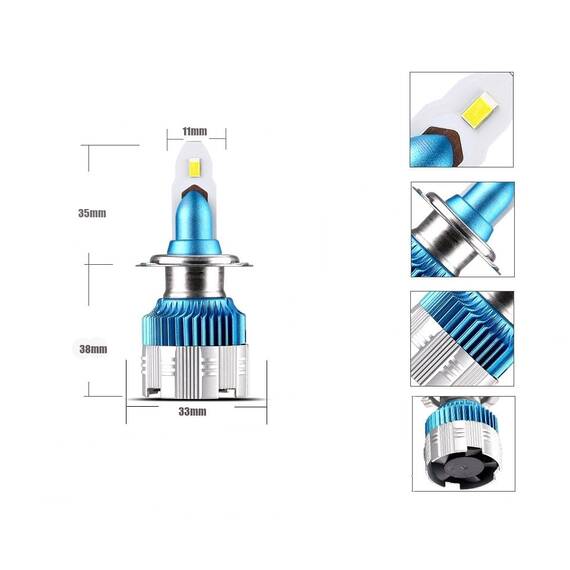 Set 2 x Becuri auto LED H7, 110W/set, IP65, 6500K - 3- Roveli