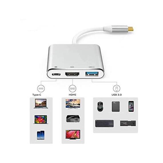 Adaptor 3 in 1 USB, HDMI, Tip C 308 - 7- Roveli