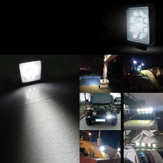 Set 2 x Proiectoare auto patrate, 54W/set, 9LED, 3cm, 10/30V - 4- Roveli