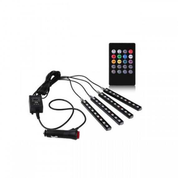 Set 4 benzi LED auto, RGB, 12.5 cm, telecomanda si functie sonora - - Roveli