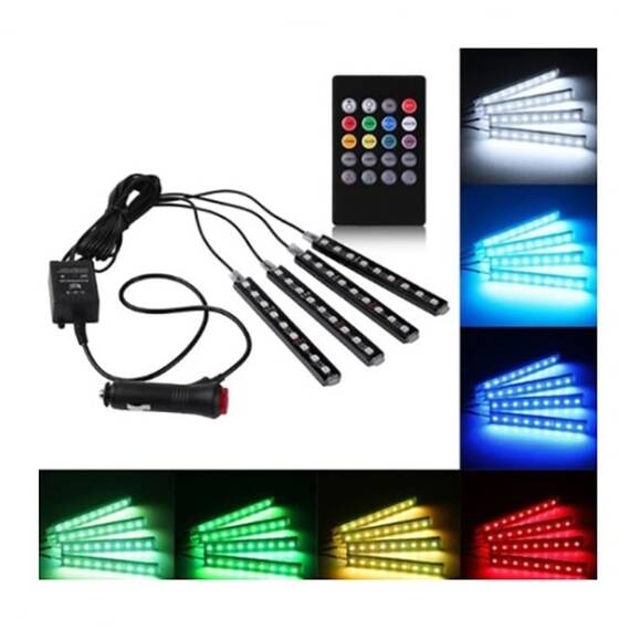 Set 4 benzi LED auto, RGB, 12.5 cm, telecomanda si functie sonora - 4- Roveli