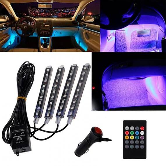 Set 4 benzi LED auto, RGB, 12.5 cm, telecomanda si functie sonora - 8- Roveli