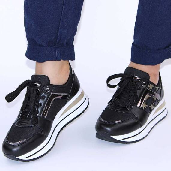 Sneakers casual de dama, cu platforma si insertii aurii 28706-BLACK, Culoare (12): Alb, Negru, Auriu, Bronz, Marime (12): 38* - 3- Roveli