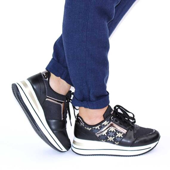 Sneakers casual de dama, cu platforma si insertii aurii 28706-BLACK, Culoare (12): Alb, Negru, Auriu, Bronz, Marime (12): 38* - 4- Roveli