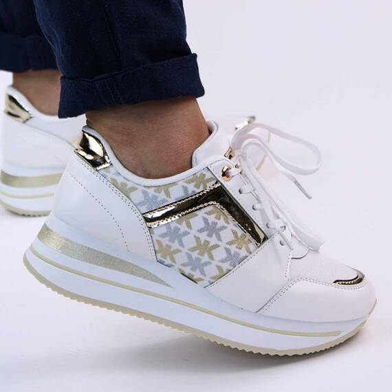 ​Sneakers casual de dama, cu platforma si insertii aurii 28706-WHITE, Culoare (12): Alb, Auriu, Marime (12): 38* - - Roveli