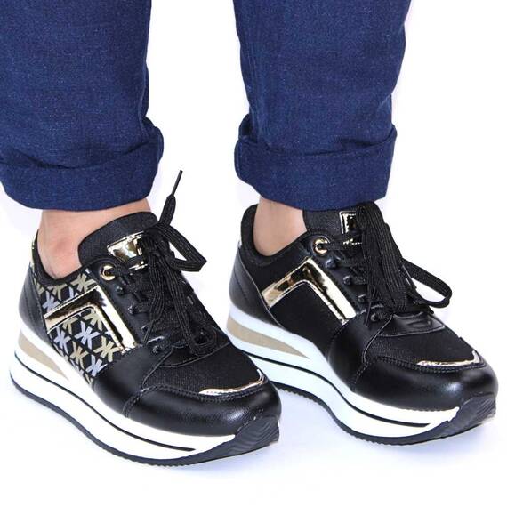​Sneakers casual de dama, cu platforma si insertii aurii 28706-BLACK/GOLD, Culoare (12): Alb, Negru + Gold, Marime (12): 38* - 4- Roveli