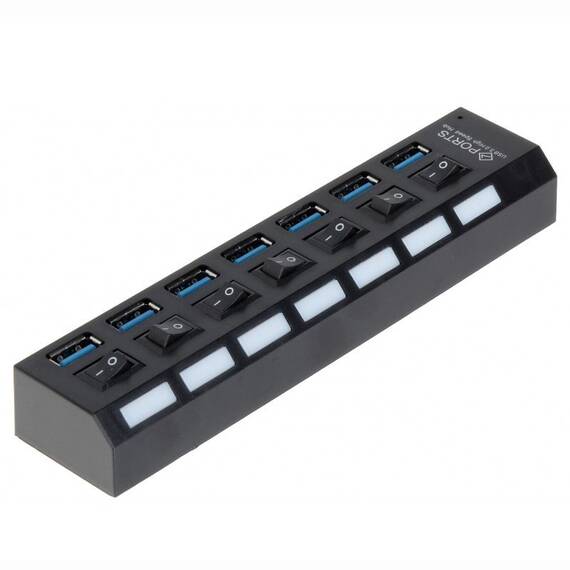 Hub 7 porturi USB 2.0, LED control - - Roveli