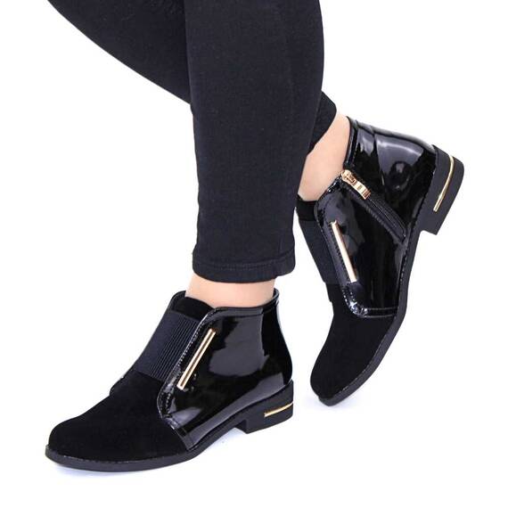 Botine de dama cu banda elastica decorativa si fermoar lateral 11318-BLACK, Culoare (12): 0, neg, Marime (12): 37 - - Roveli