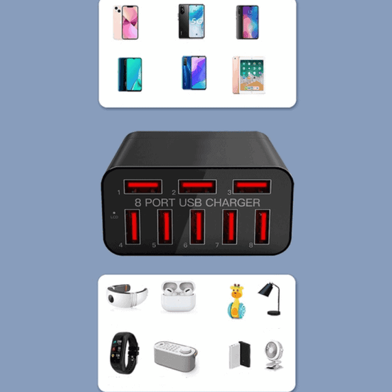 Adaptor priza cu 8 porturi USB X82, Qualcomm 3.0, 40W - 6- Roveli