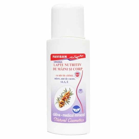 Lapte Nutritiv de Maini si Corp cu Ulei de Catina Miere Unt de Cacao Vitamina A E 200 ml Favisan - - Roveli